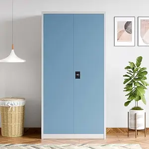 Steel Wardrobe Cabinet Blue Double Door with Lock — Anurag Safe and Steel Fatehpur